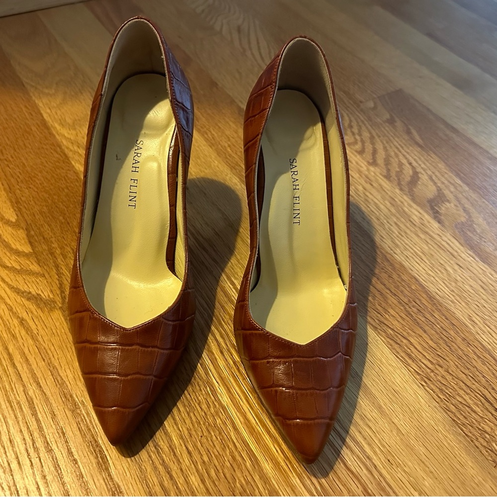 Sarah Flint Perfect Jay Pump Size 36.5 - Cognac Embossed Napa